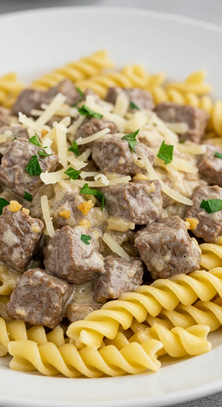 Beef and Rotini in Garlic Parmesan Sauce